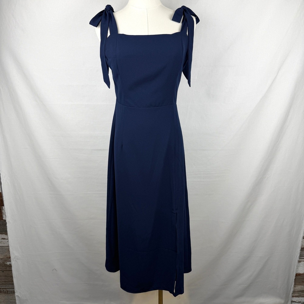 NWT Petal and Pup Laurel Dress Navy Blue Tie Shoulder Smocked Midi Dress Size 6 - Picture 4 of 11